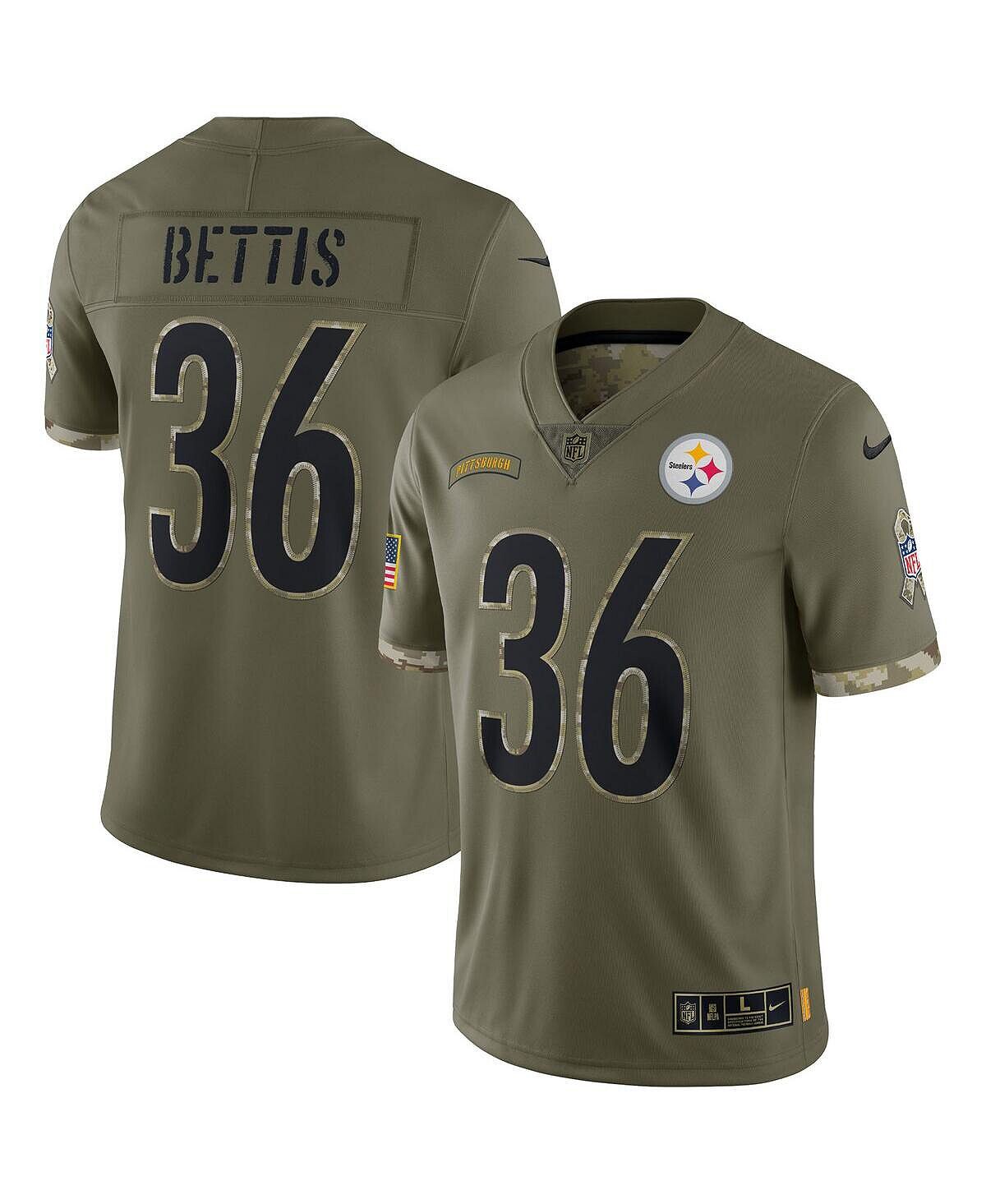 

Мужская футболка jerome bettis olive pittsburgh steelers 2022 salute to service, выпущенная на пенсию, ограниченная серия джерси Nike