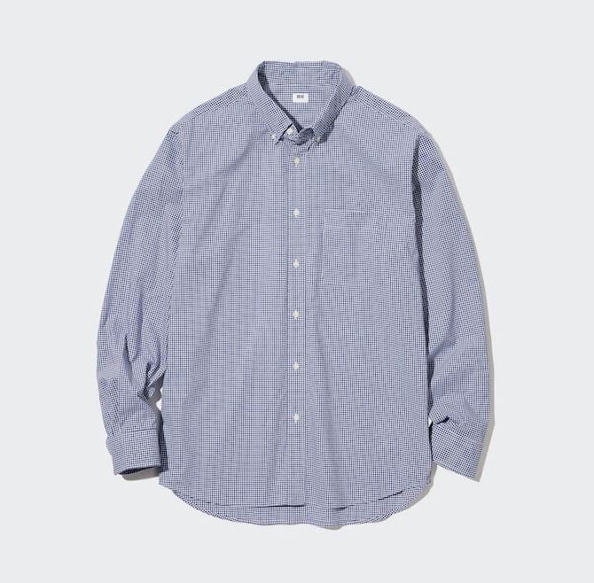 Рубашка с длинным рукавом из сверхтонкого хлопкового сукна Uniqlo Extra Fine Cotton Broadcloth Long Sleeve, синий - фото