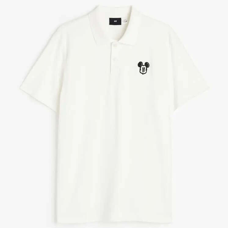 

Футболка поло с вышивкой H&M Mickey Mouse Regular Fit, белый