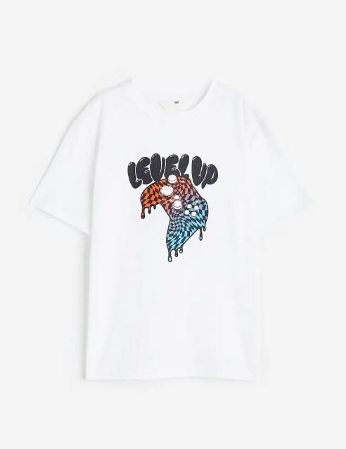 

Футболка с принтом уровень выше H&M Level Up Printed Jersey, белый/черный