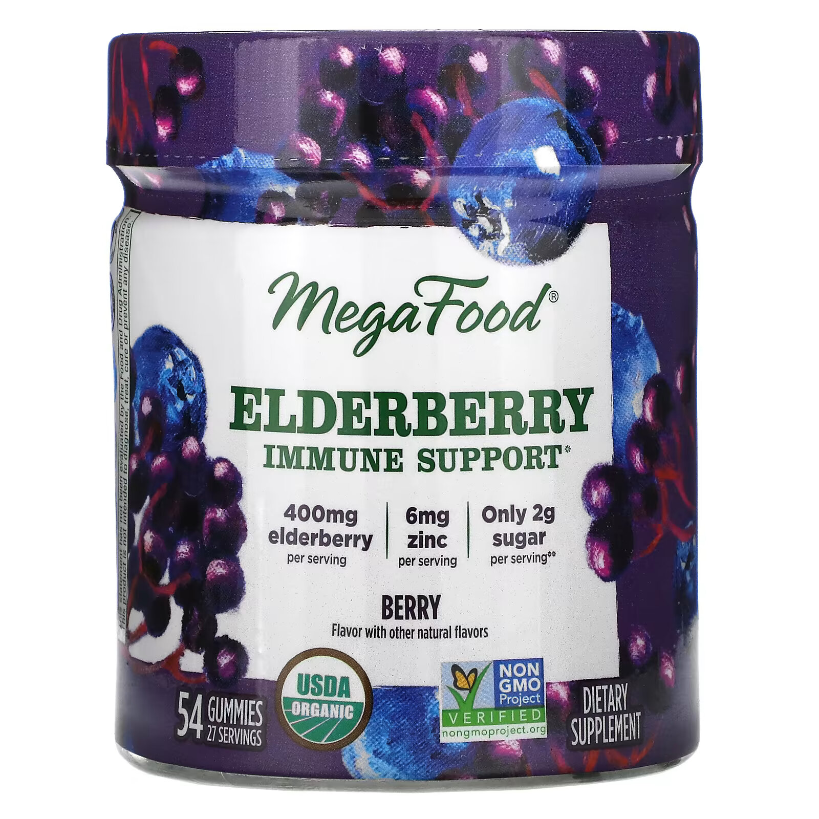 Бузина MegaFood, поддержка иммунитета, ягоды, 54 жевательные таблетки emergen c kidz ежедневная поддержка иммунитета berry bash 250 мг 44 жевательные таблетки