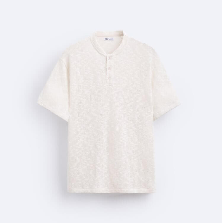 

Футболка Zara With Buttoned Collar, светло-бежевый