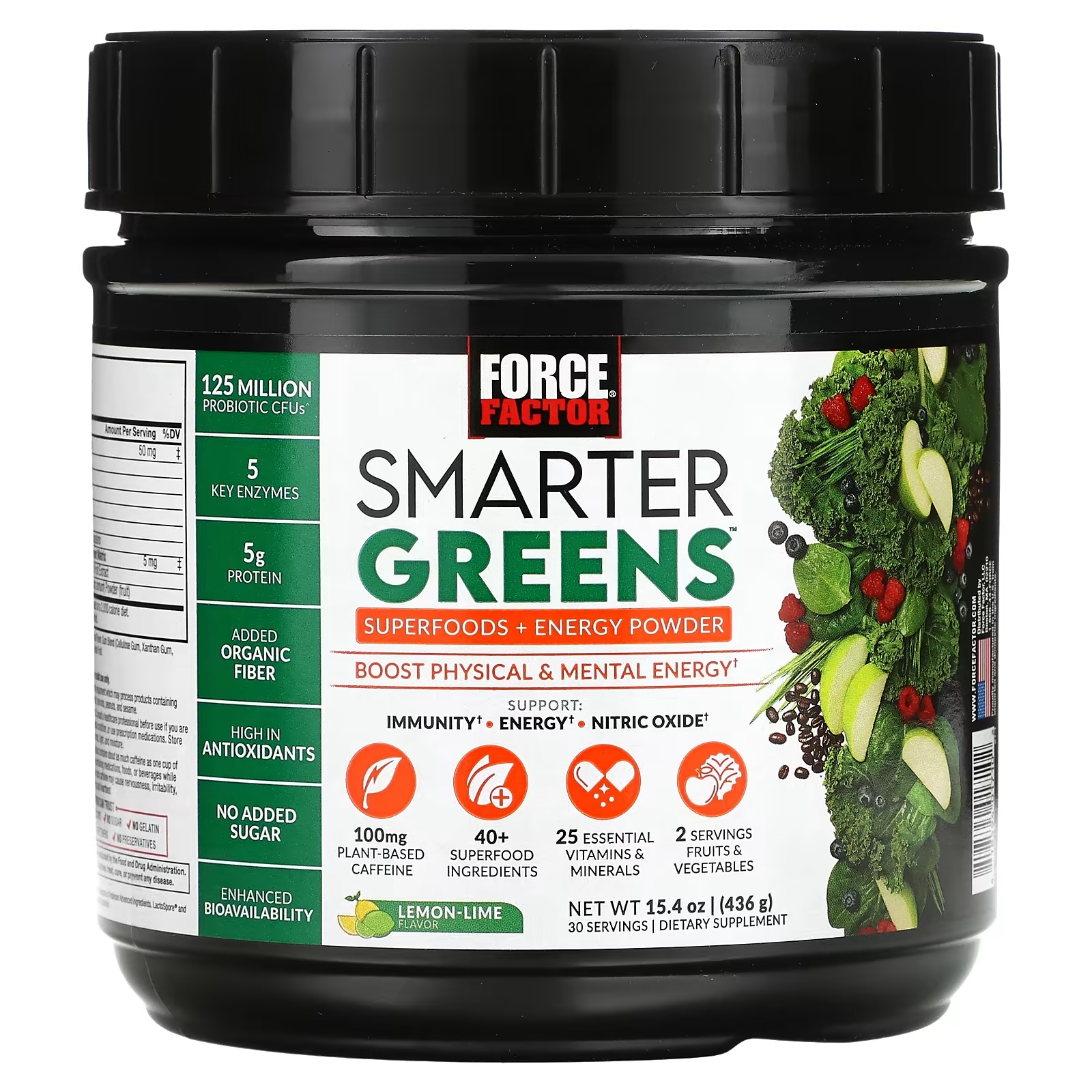 Энергетический Порошок Force Factor Smarter Greens, лимон / лайм, 436 г force factor smarter greens летние ягоды 60 жевательных таблеток