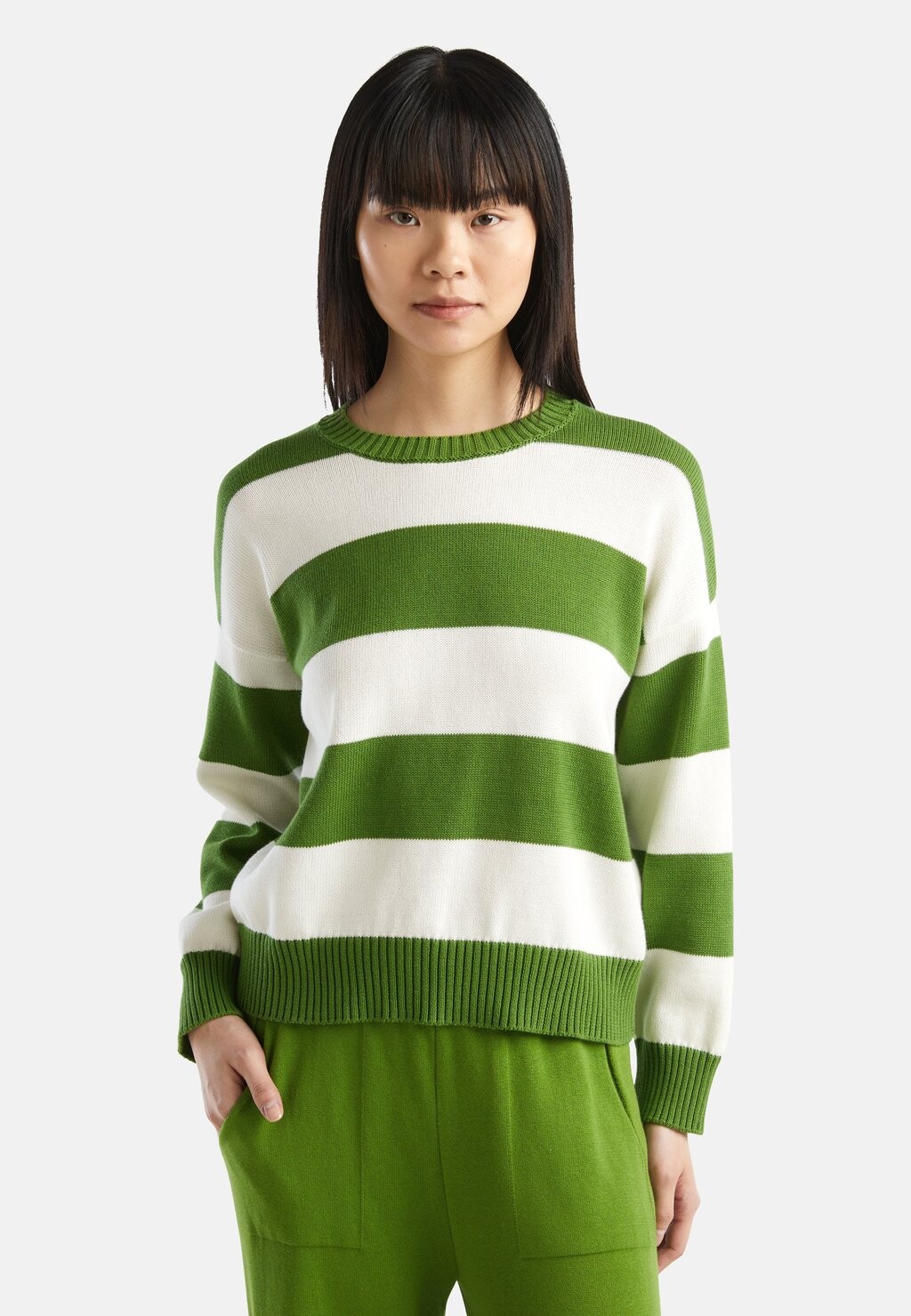 

Вязаный свитер STRIPED United Colors of Benetton, цвет olive green