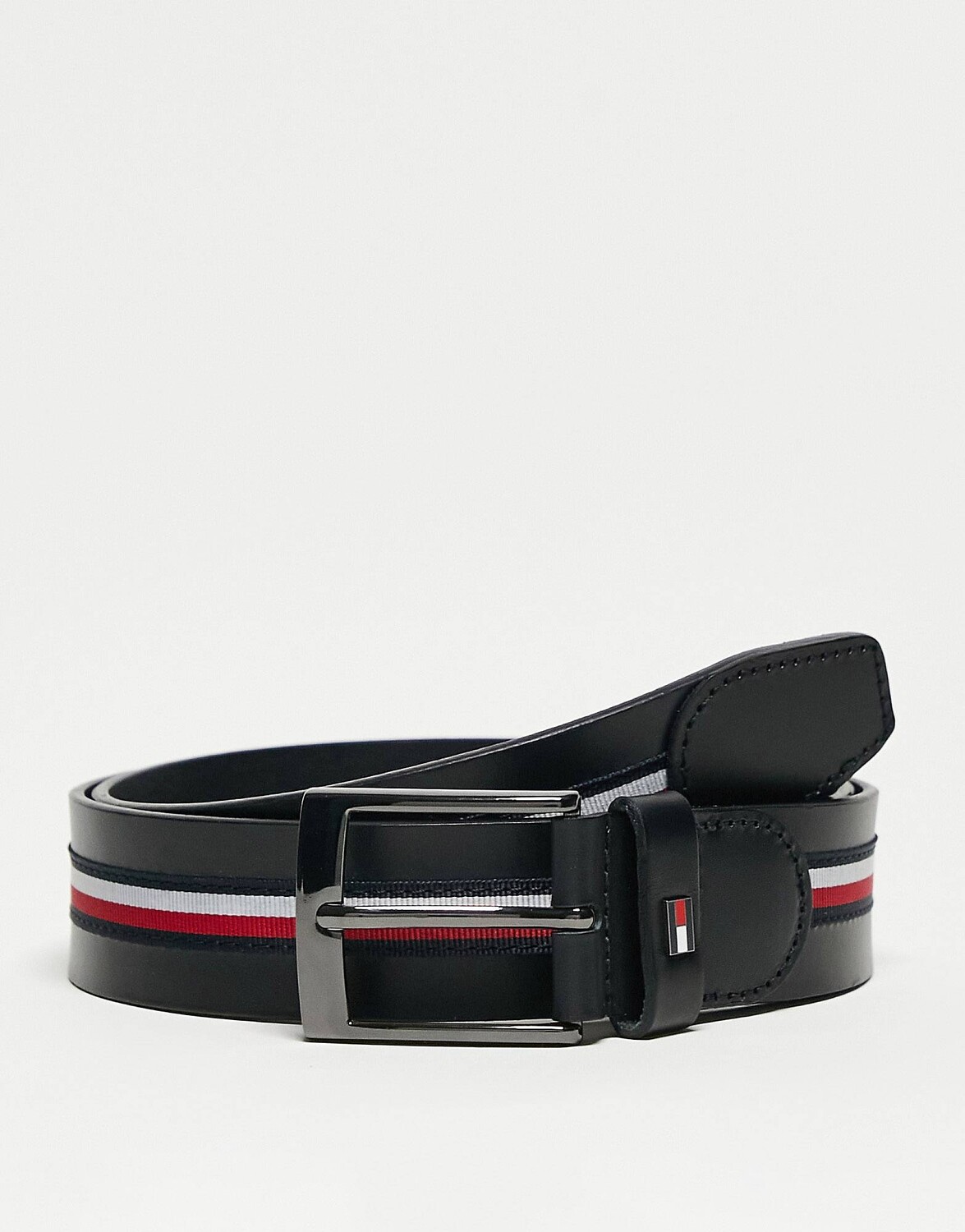 

Черный ремень Tommy Hilfiger Adan с полоской в ​​виде флага