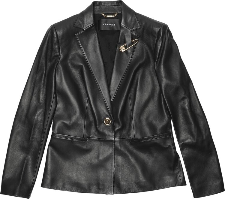 

Блейзер Versace Safety Pin Leather Blazer 'Black', черный