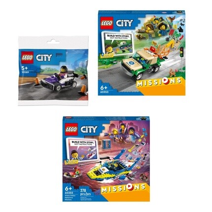 

Конструктор Lego City и 3 частей: 30589 Go Kart / 60353 Animal Rescue Missions / 60355 Detective