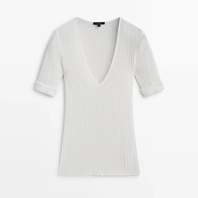 

Топ Massimo Dutti Open Knit Ribbed, бежевый