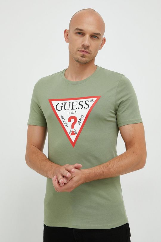 Хлопковая футболка Guess, зеленый