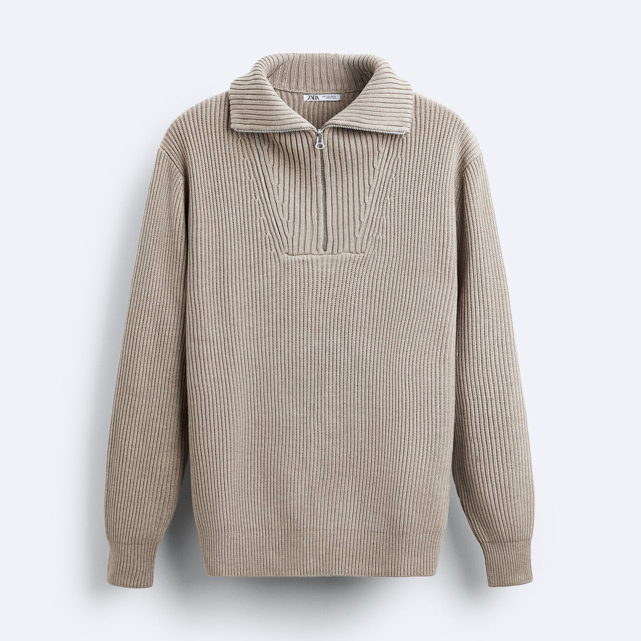 

Мужской свитер Zara Zip-collar, песочный/серый