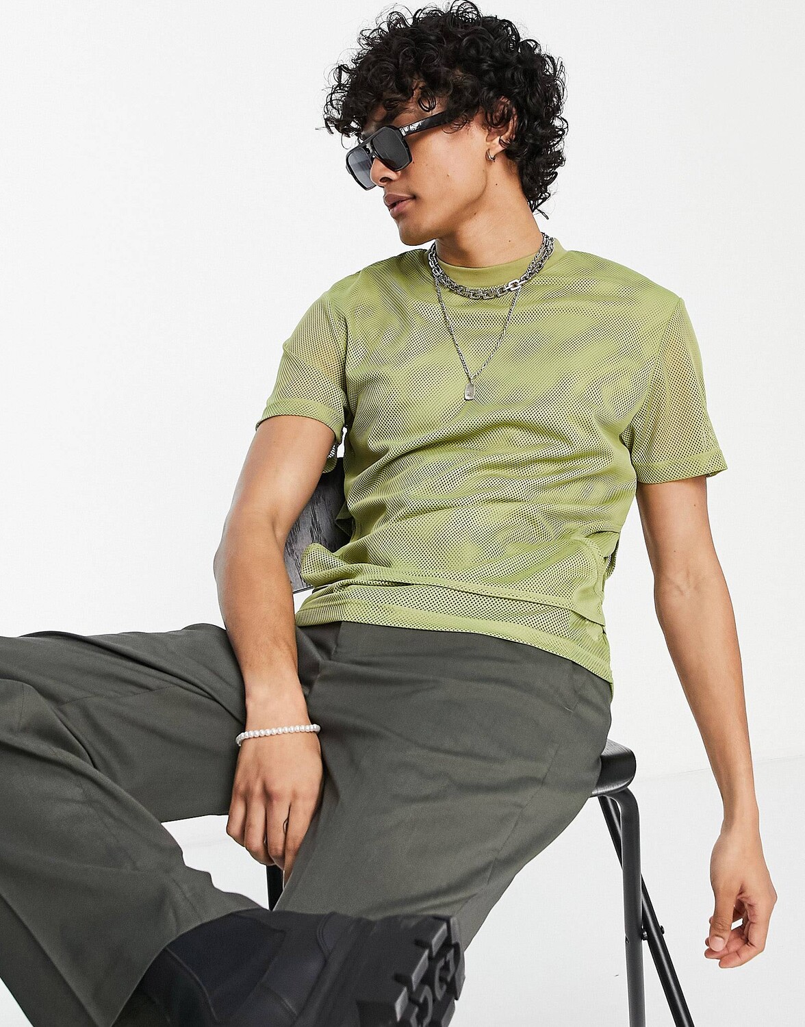 

Двухслойная сетчатая футболка цвета хаки ASOS DESIGN