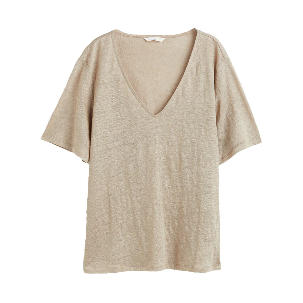 

Футболка H&M Linen Jersey, бежевый