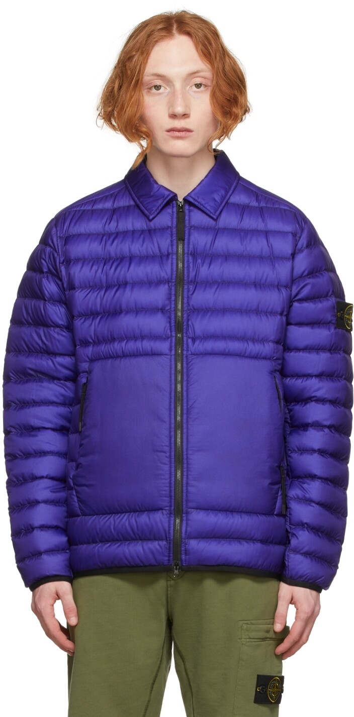 

Синяя пуховая куртка на биологической основе Stone Island, Синий