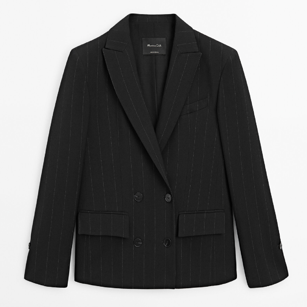 Пиджак Massimo Dutti Pinstripe Suit, черный пиджак massimo dutti lapelless linen blend suit черный