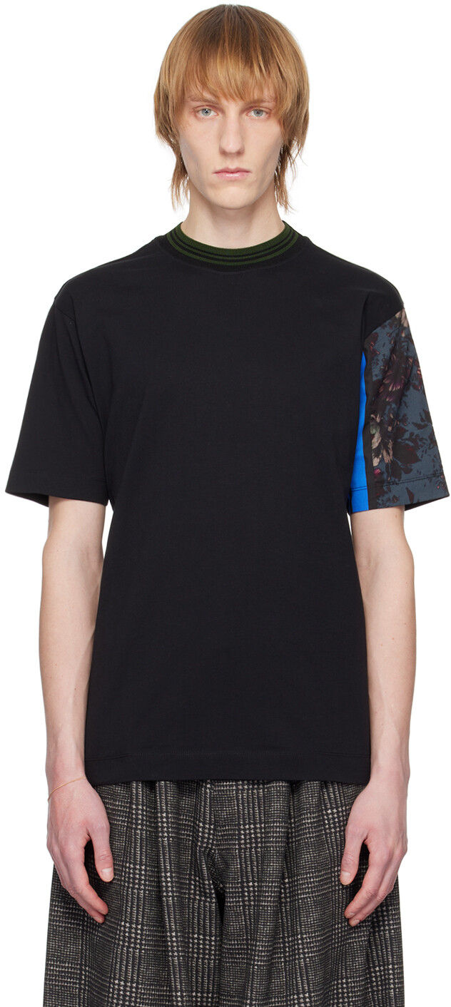 

Черная футболка с рукавами в технике пэчворк Dries Van Noten, Черный