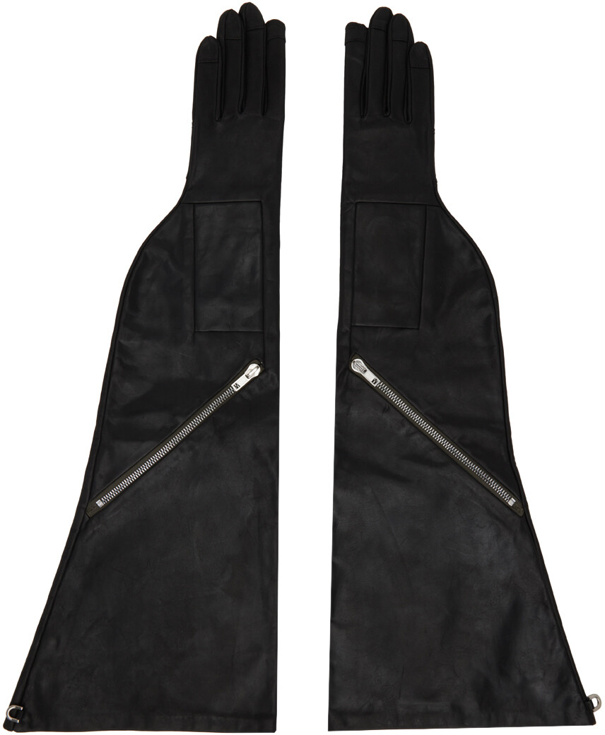 

Черные вощеные длинные перчатки Rick Owens