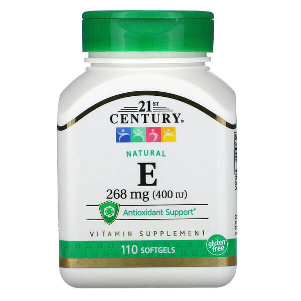 Натуральный витамин E, 268 мг 400 МЕ, 110 мягких таблеток, 21st Century витамин е 268 мг 400 ме 100 мягких таблеток solaray