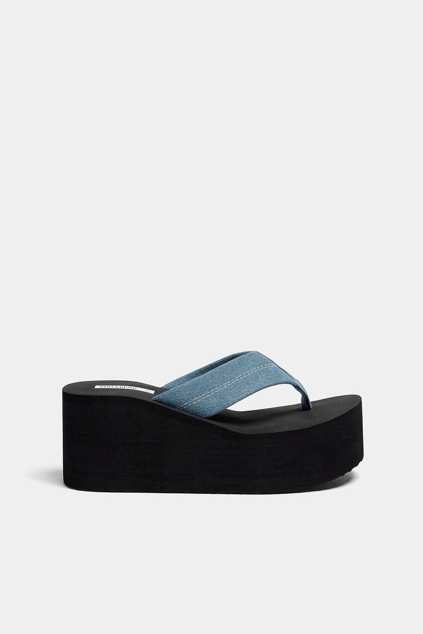 

Босоножки на платформе с ремешками Pull&Bear, деним