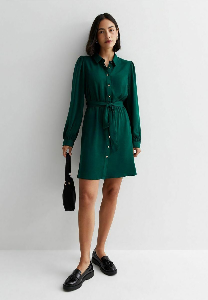 Платье-рубашка Belted Mini New Look, цвет dark green