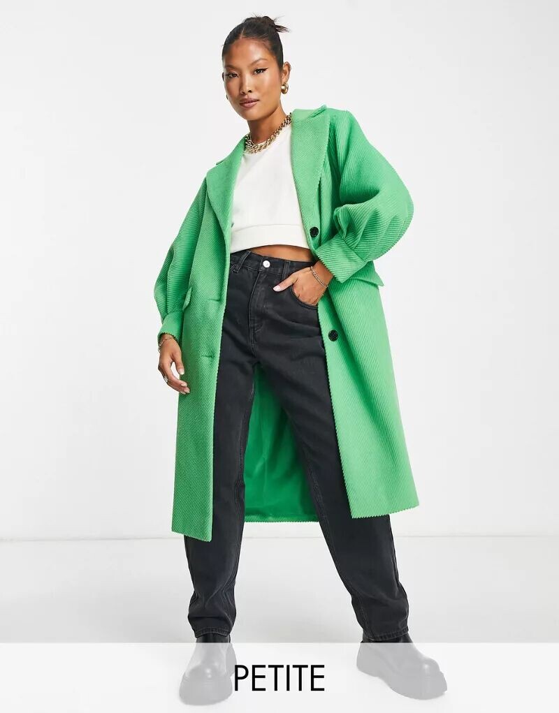 

Зеленое вельветовое пальто макси с пышными рукавами Miss Selfridge Petite