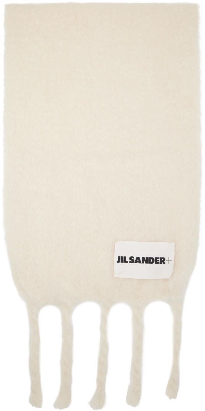 

Белый шарф с бахромой Jil Sander