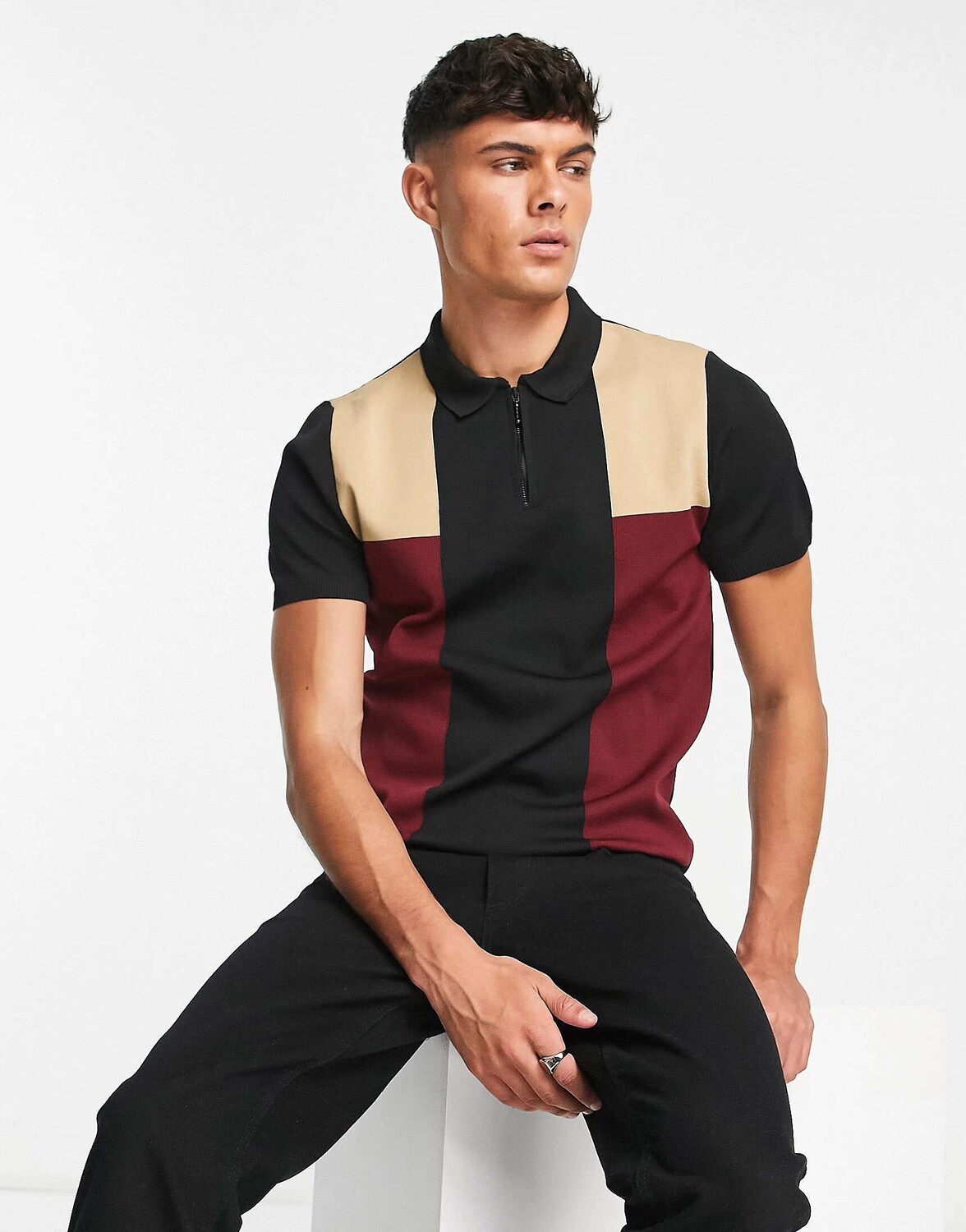 

Черный джемпер-поло с блокировкой River Island