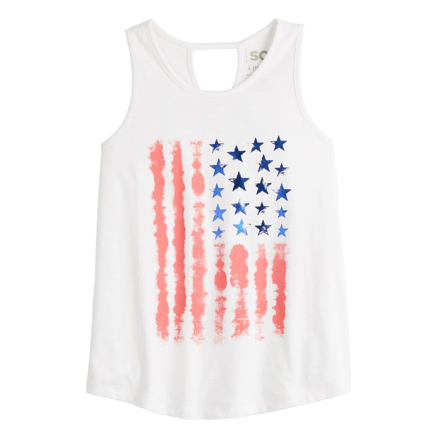 

Свободная майка SO American Flag с замочной скважиной для девочек 6–20 лет, стандартного размера и размера плюс SO