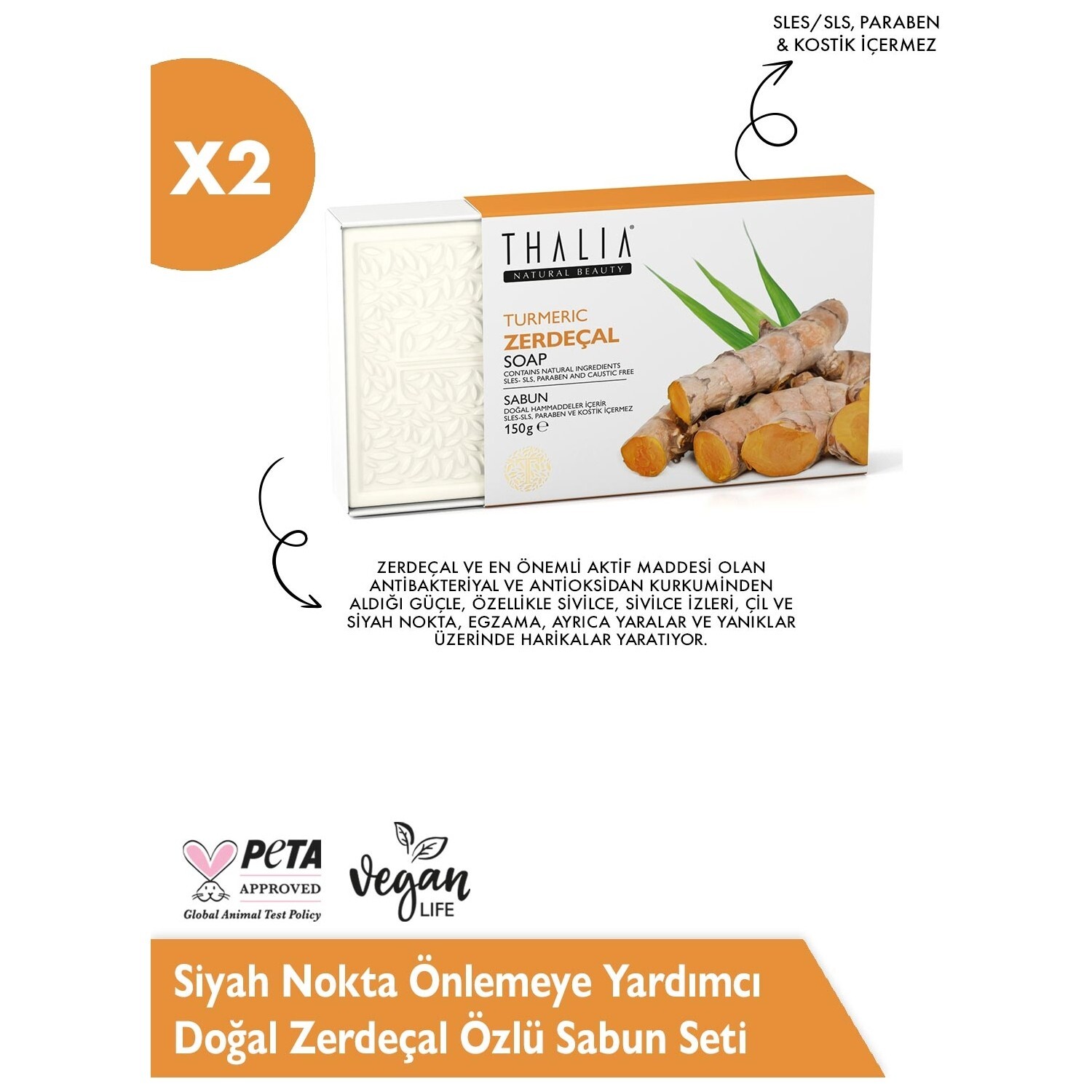 

Натуральное мыло Thalia с куркумой против черных точек, 2 x 150 г
