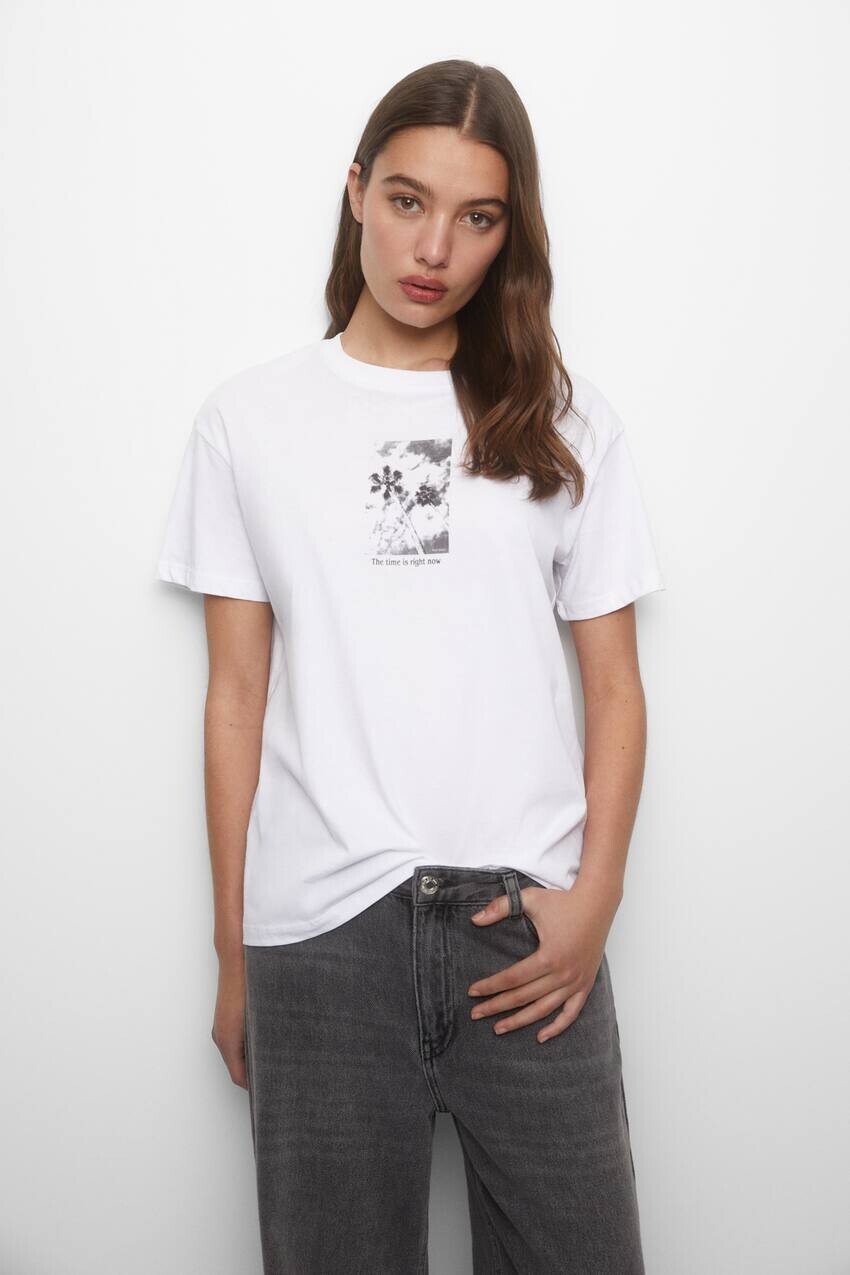 

Футболка с пальмами и короткими рукавами Pull&Bear, белый