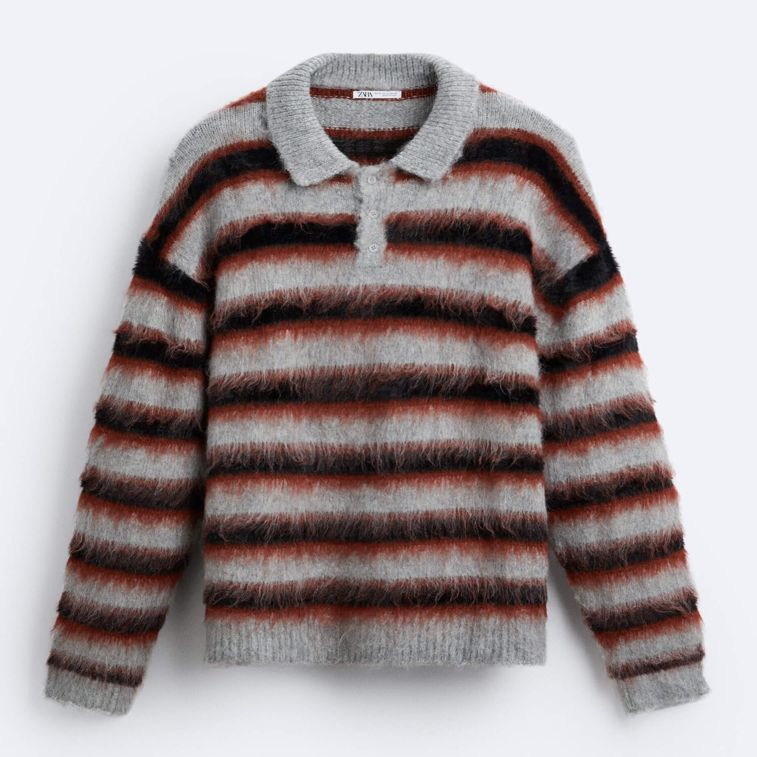 

Джемпер-поло Zara Brushed Knit, серый