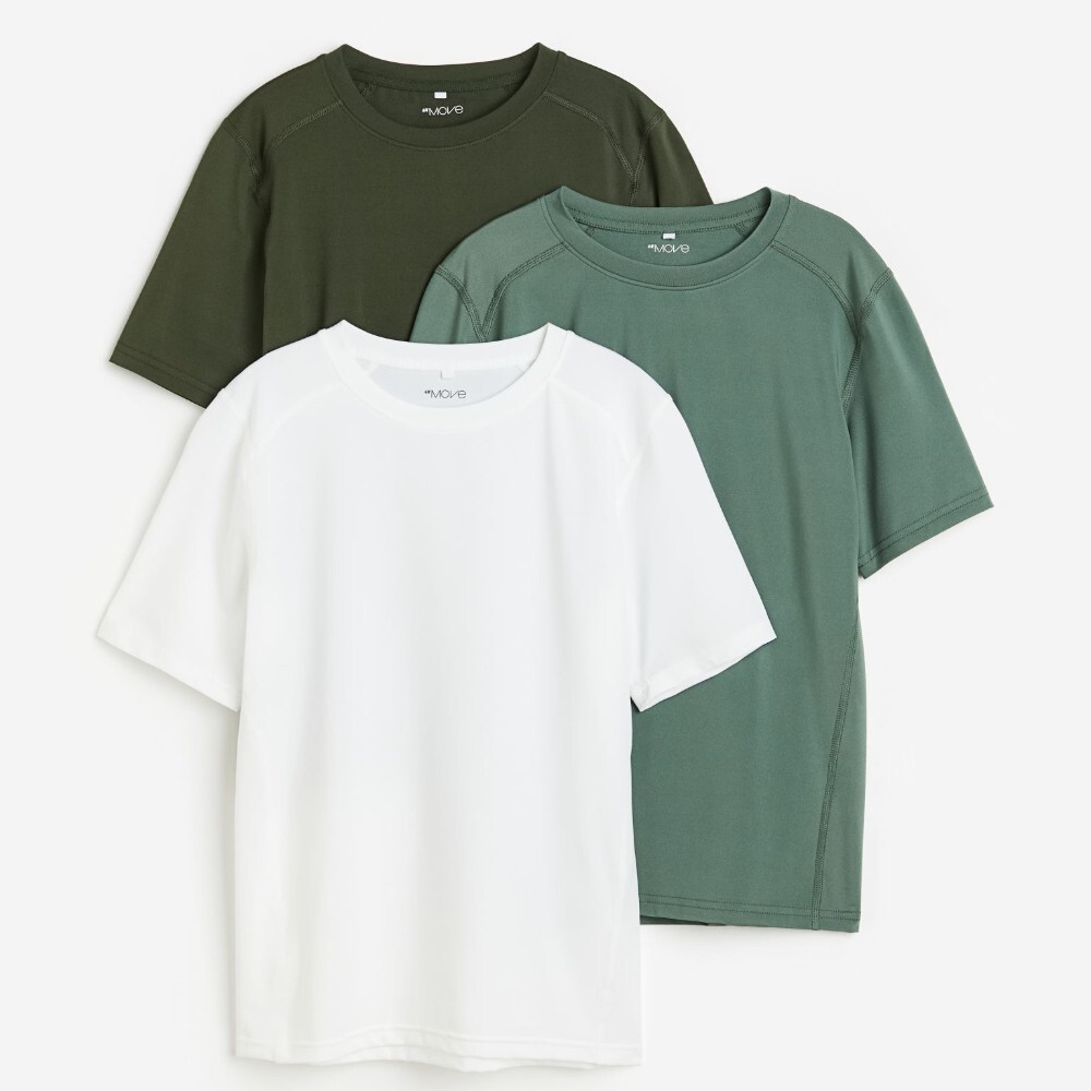 

Комплект футболок H&M DryMove Sports, 3 предмета, зеленый/белый