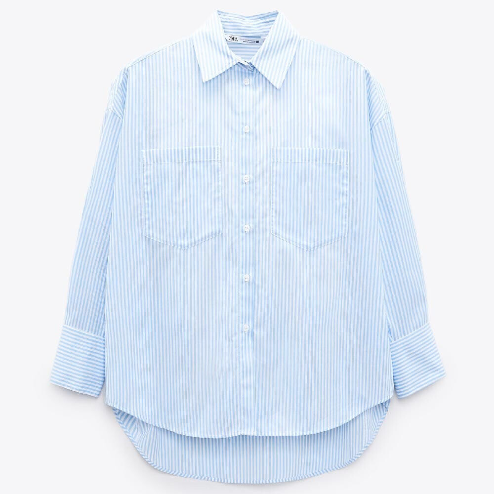 

Рубашка Zara Oversized Poplin, белый/голубой