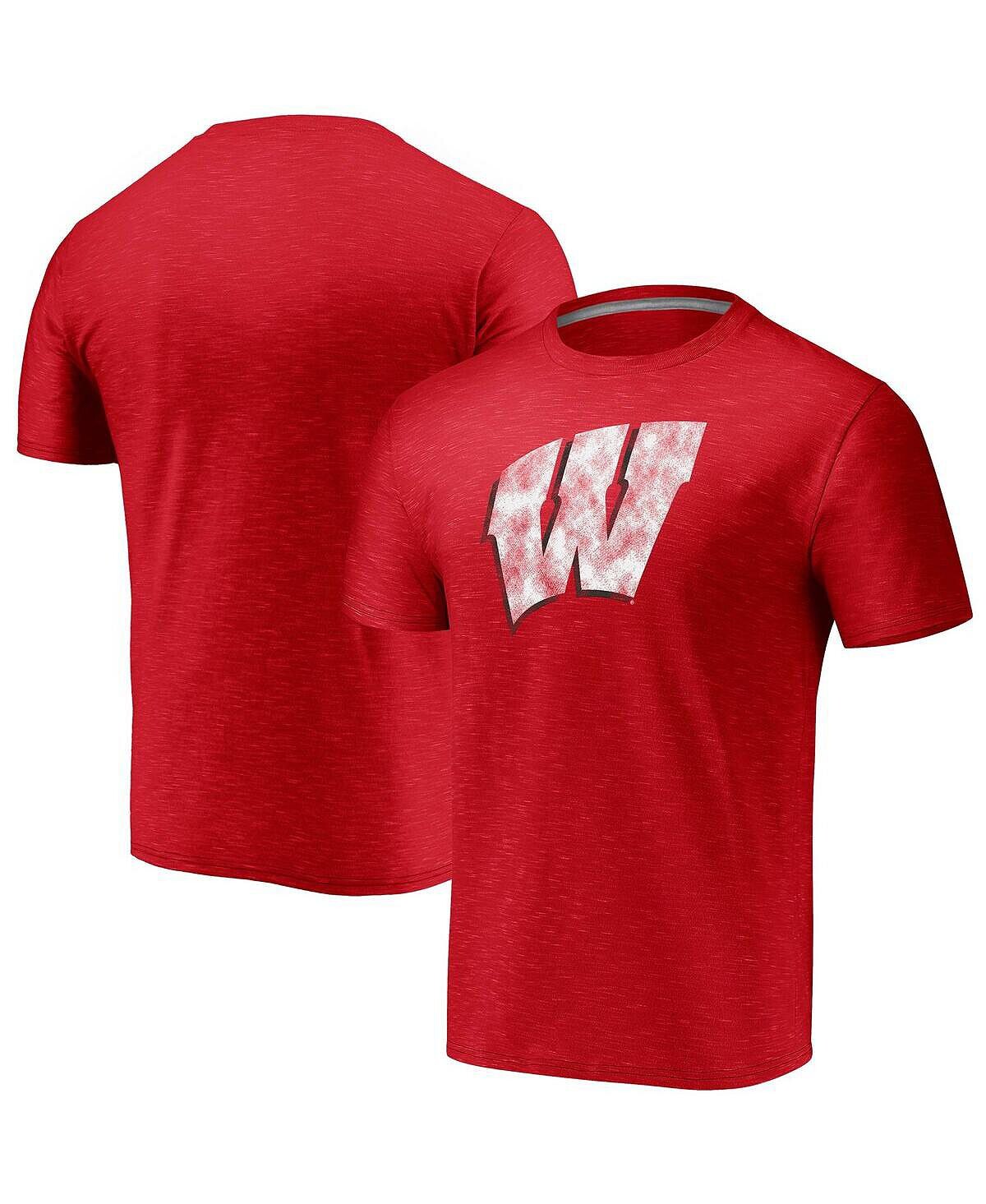 

Мужская красная футболка wisconsin badgers classic primary logo space-dye Fanatics, красный
