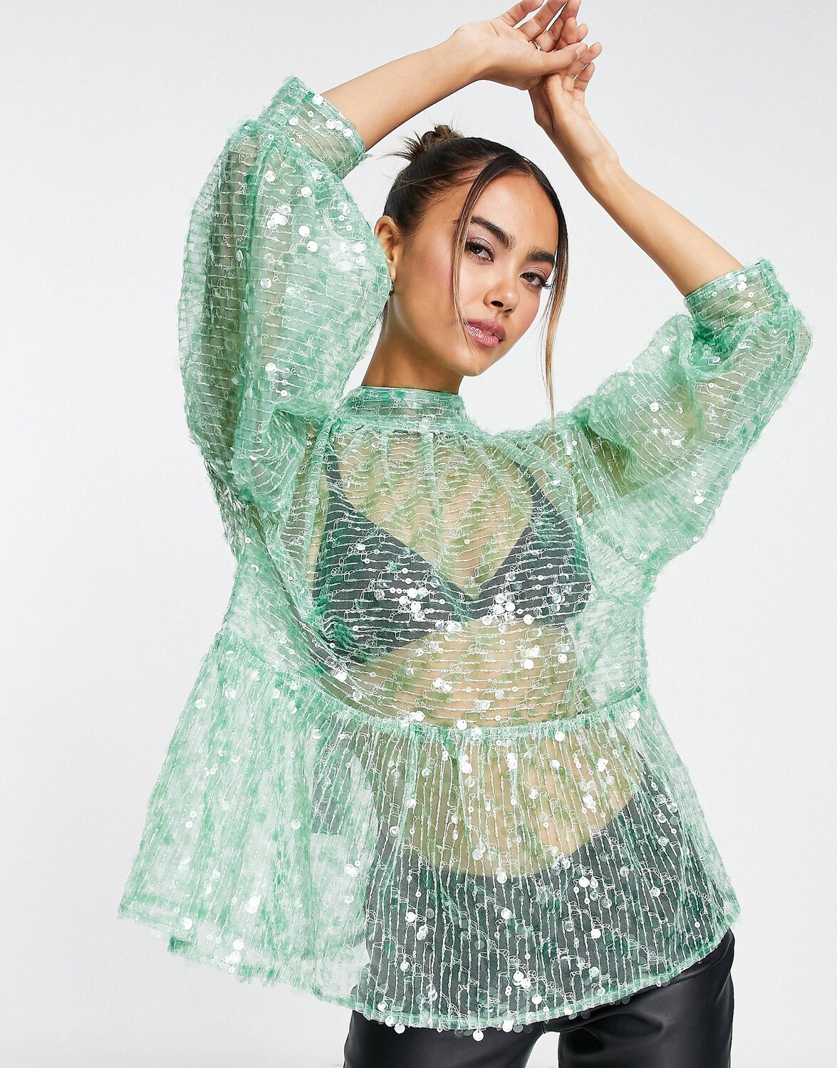 Mint green sequin store top