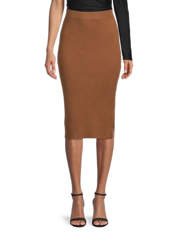 

Юбка-карандаш миди из трикотажа в рубчик Saks Fifth Avenue Nutmeg