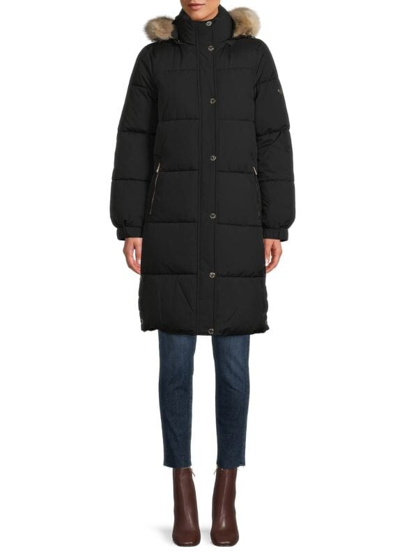 

Пуховик с капюшоном и отделкой из искусственного меха MICHAEL Michael Kors Black