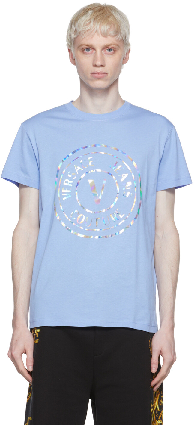 

Синяя футболка с V-образной эмблемой Versace Jeans Couture