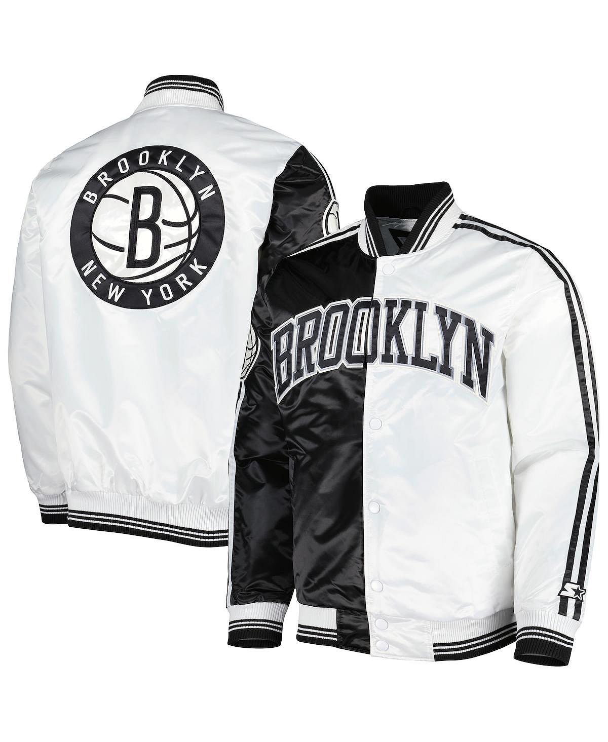 Мужская черная, белая куртка brooklyn nets fast break satin full-snap Starter, черно-белый