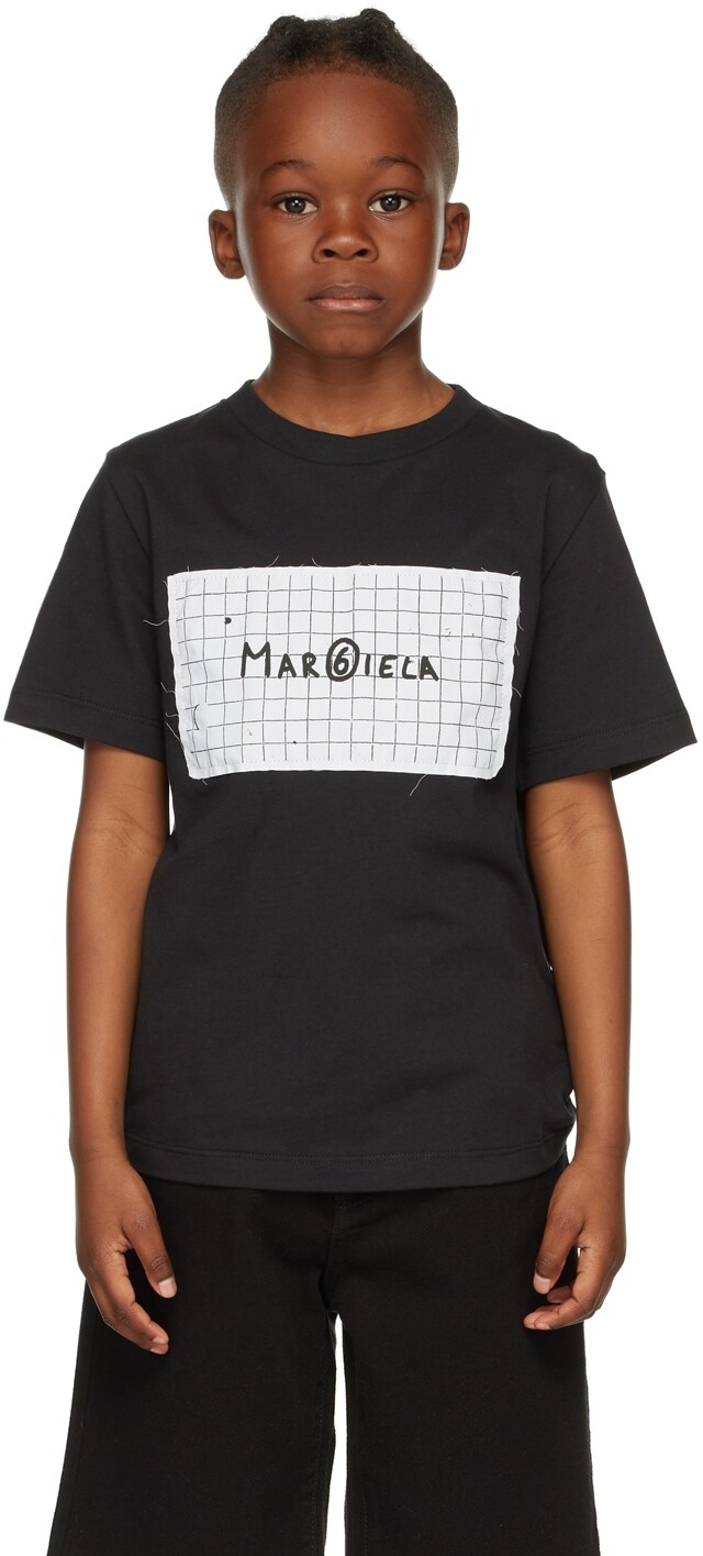 

Детская черная футболка с графическим логотипом MM6 Maison Margiela