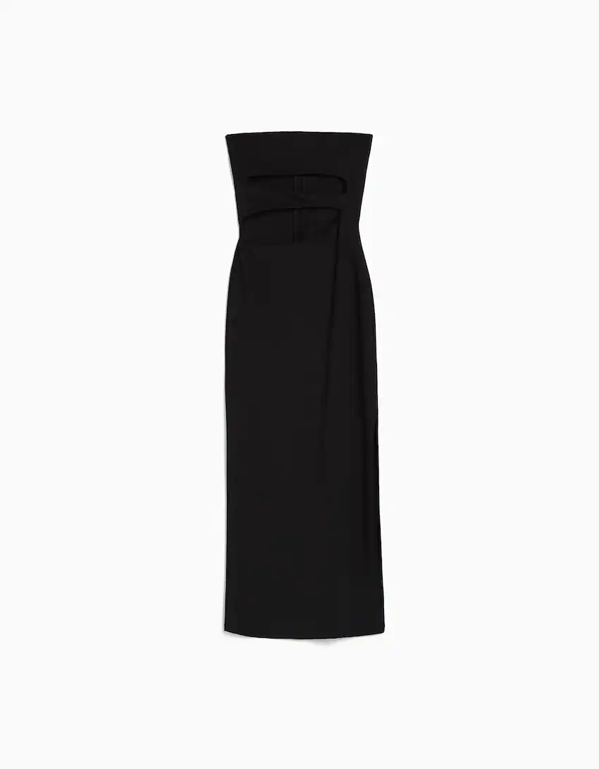 

Платье-миди Bershka Cut-Out Bandeau, черный