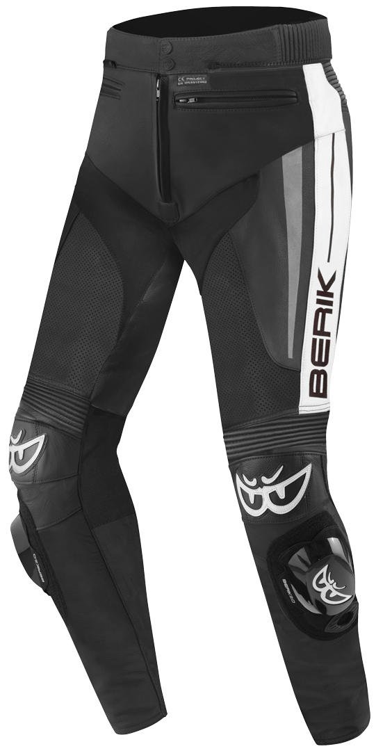 Мотоциклетные кожаные брюки Berik Kendo с защитой на коленях, черный/белый