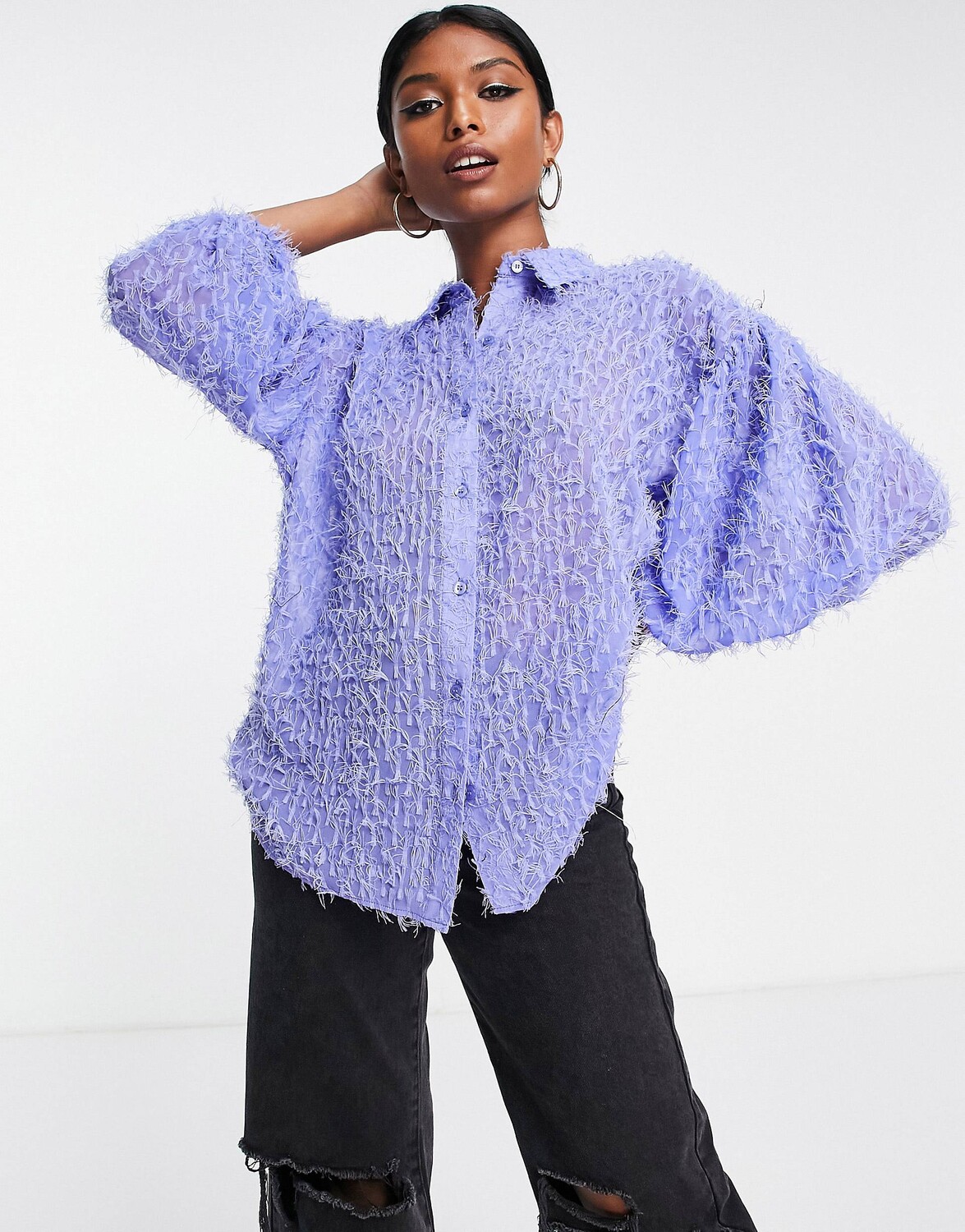 

Фиолетовая пышная рубашка с объемными короткими рукавами ASOS DESIGN