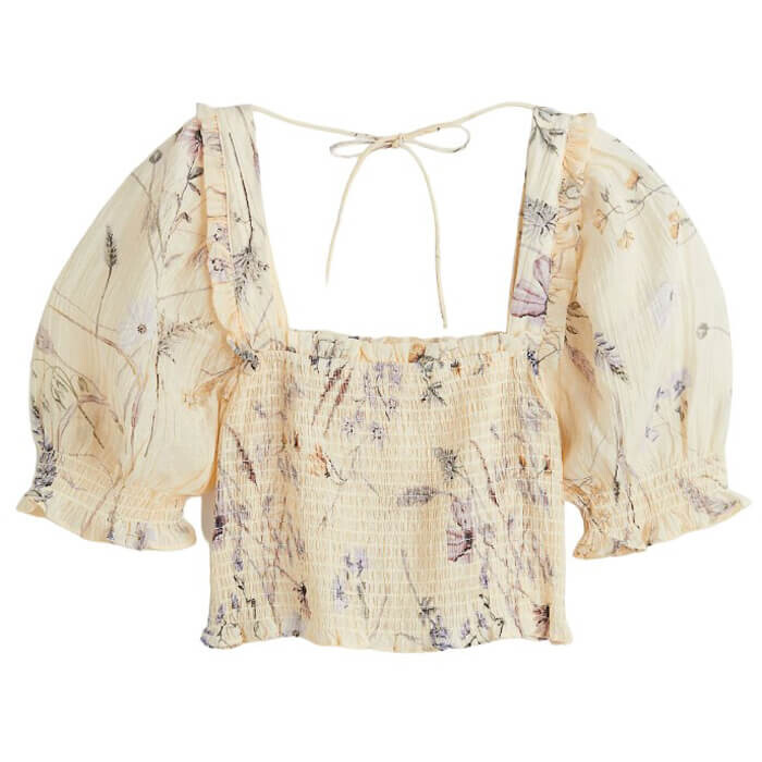 

Топ H&M Smocked Crop цветочный принт, светло-желтый
