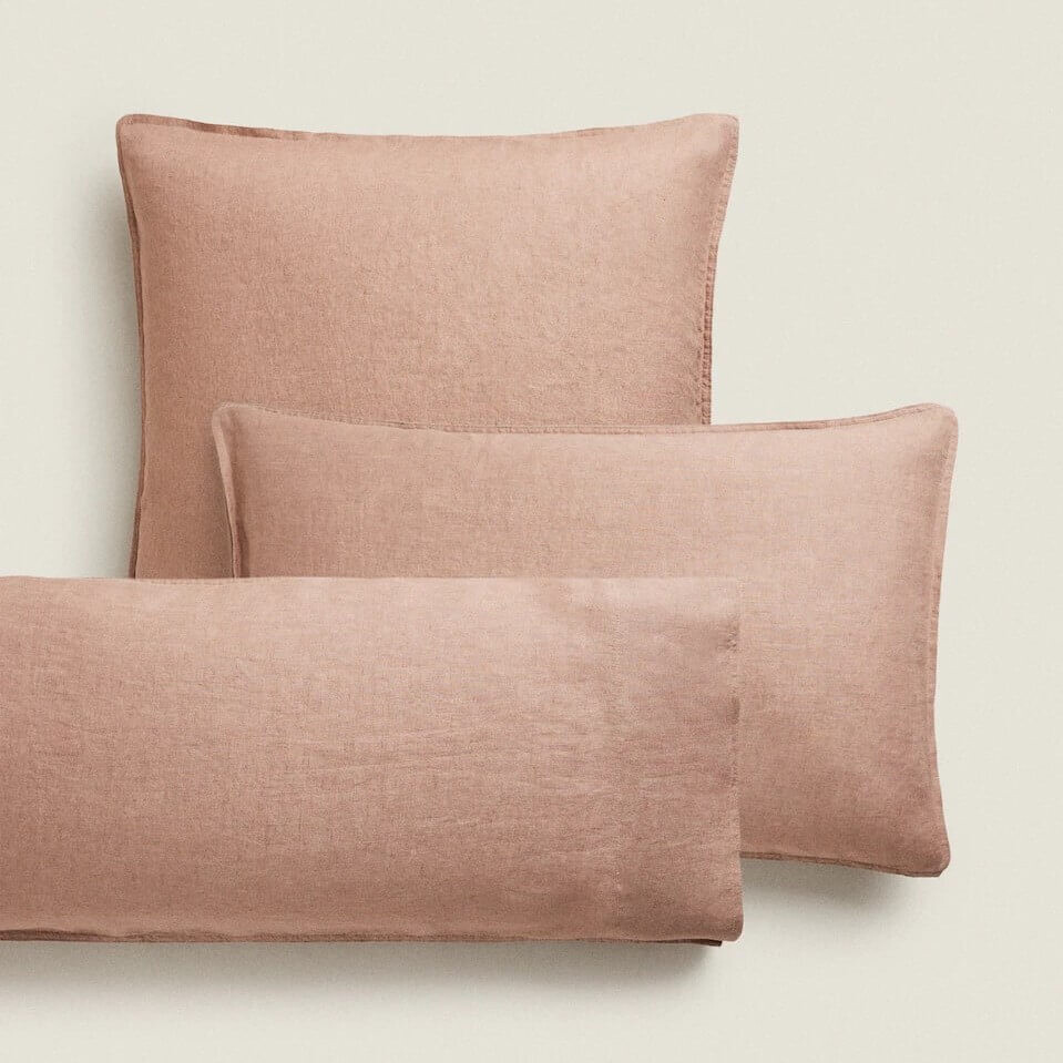 

Наволочка Zara Home (140 gsm) Washed Linen, розовый