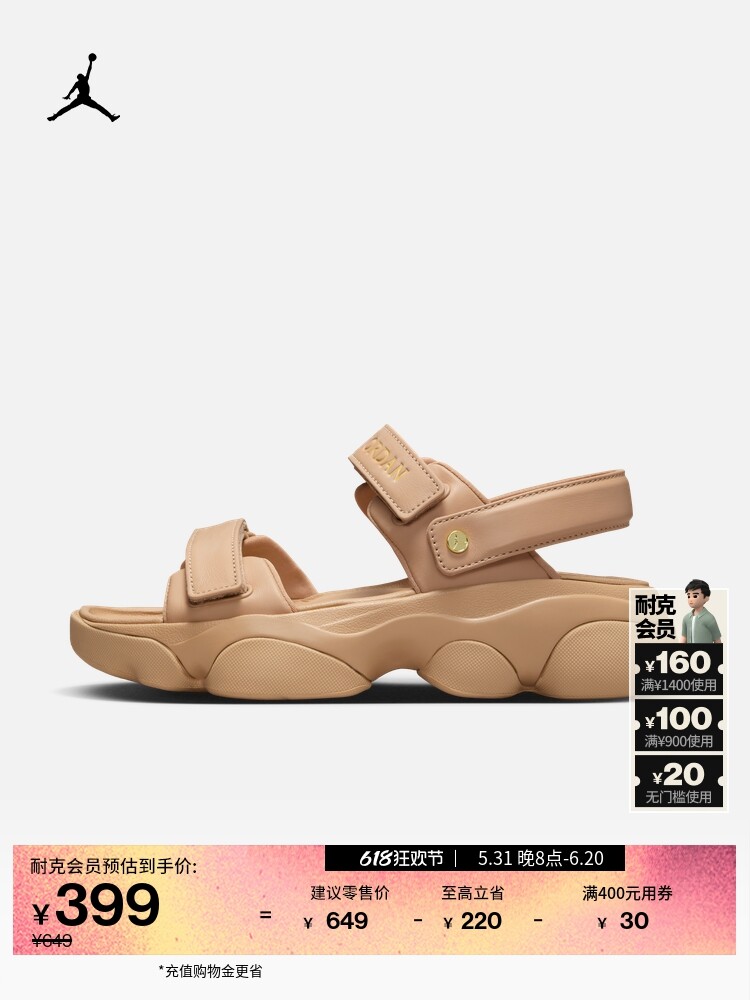 

Сандалии женские Nike Jordan на липучке, черный / золотой
