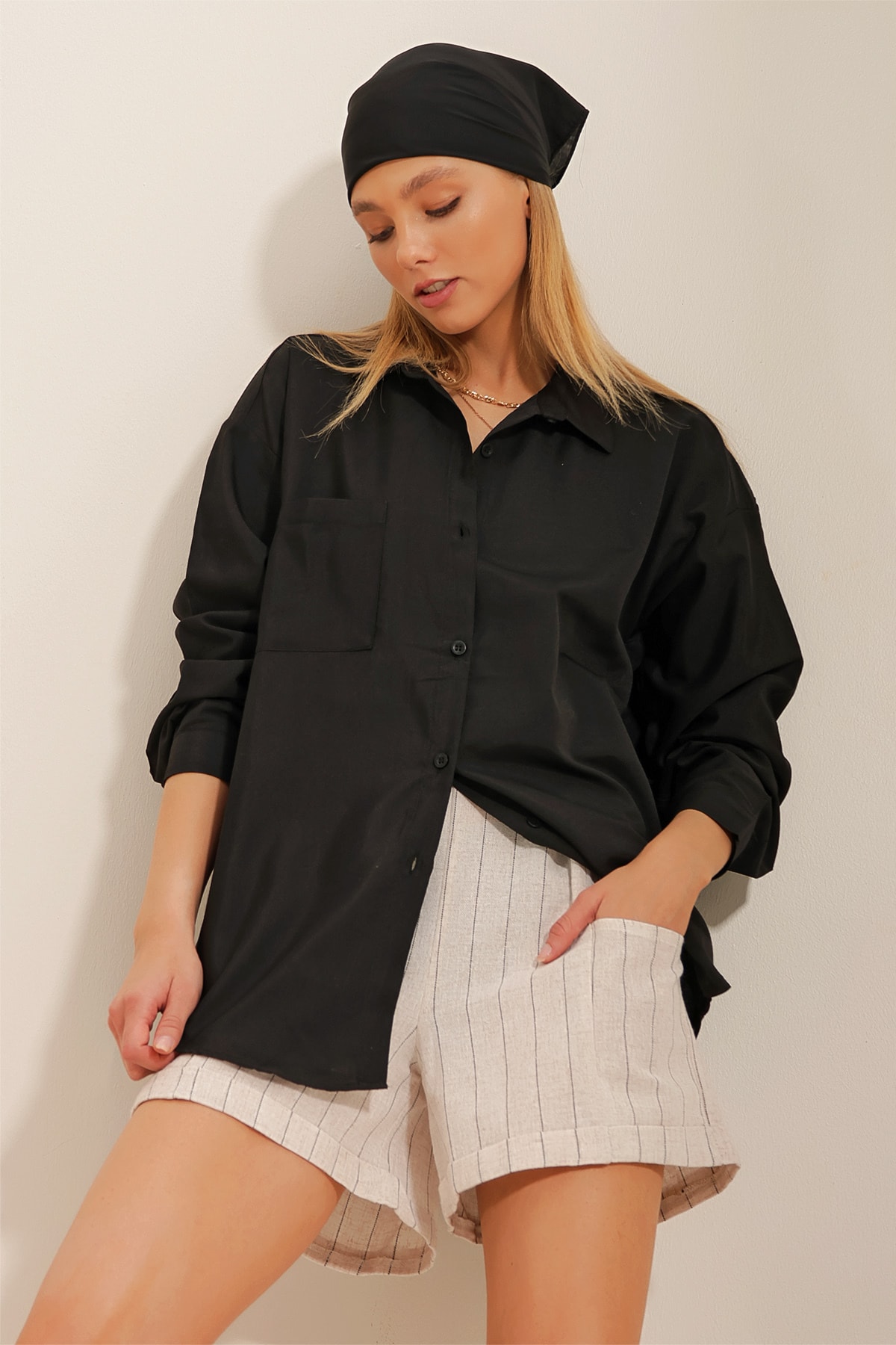 Рубашка - Черная - Oversize Trend Alaçatı Stili, черный
