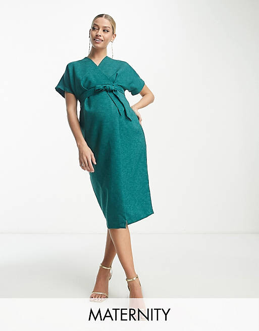 

Изумрудное платье миди в рубчик-карандаш Closet London Maternity