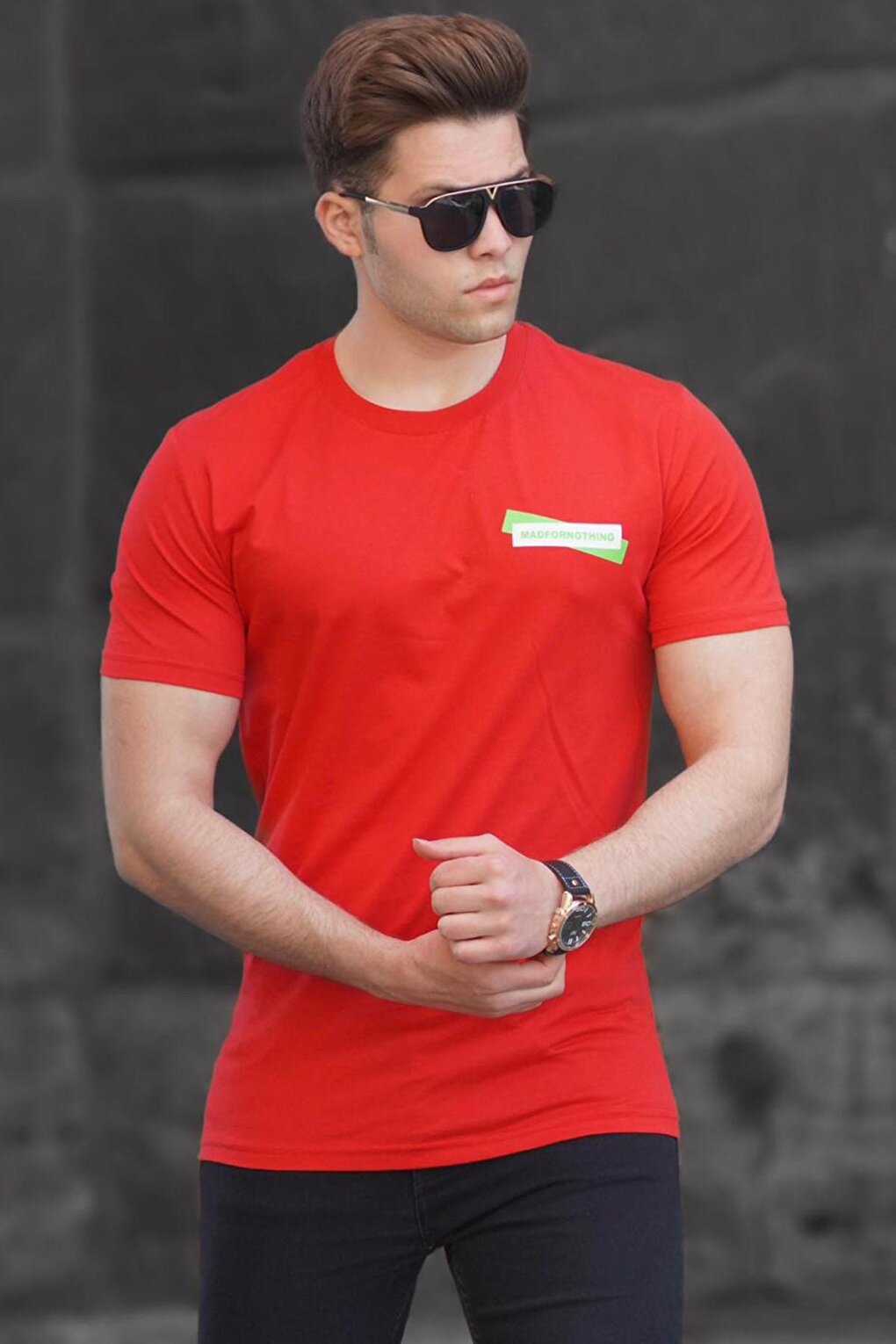 Красная мужская футболка с принтом 5270 MADMEXT