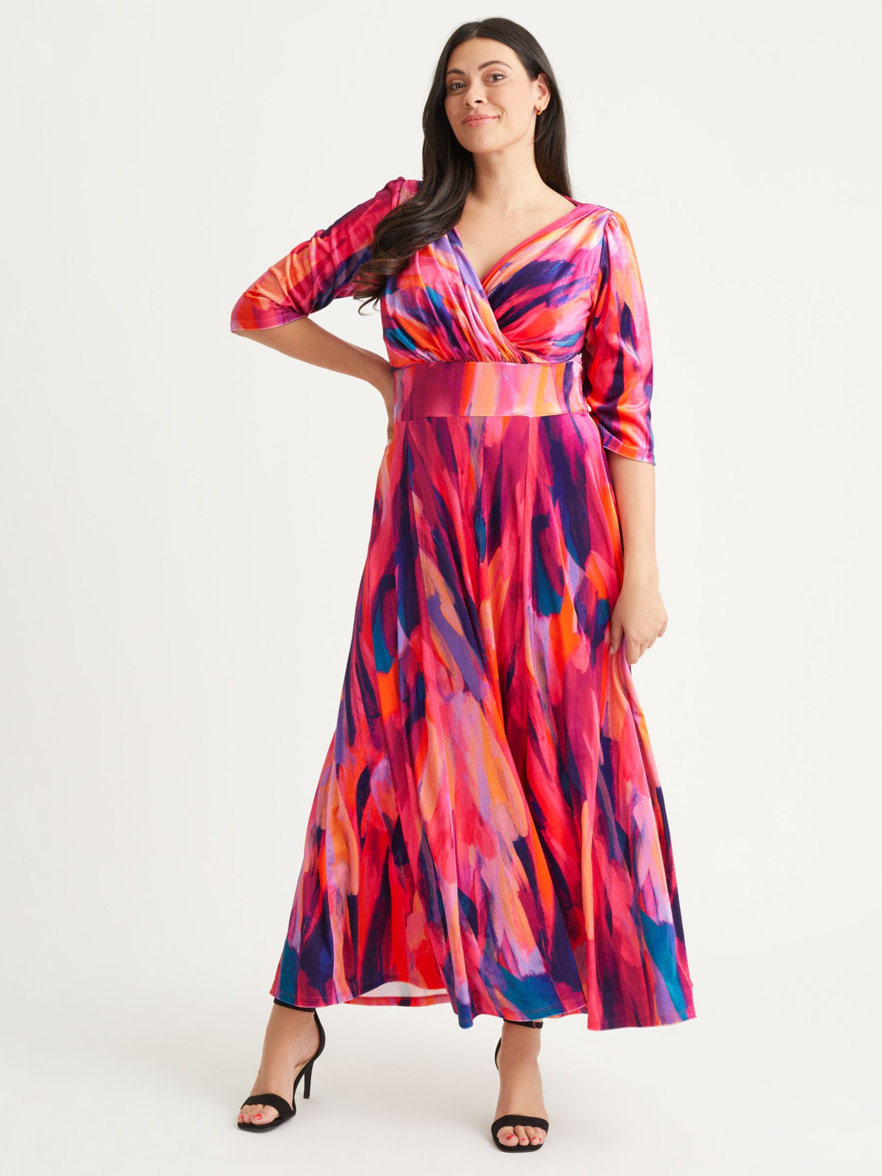 цена Бархатное платье макси Verity с абстрактным принтом Scarlett & Jo, оранжевый/розовый