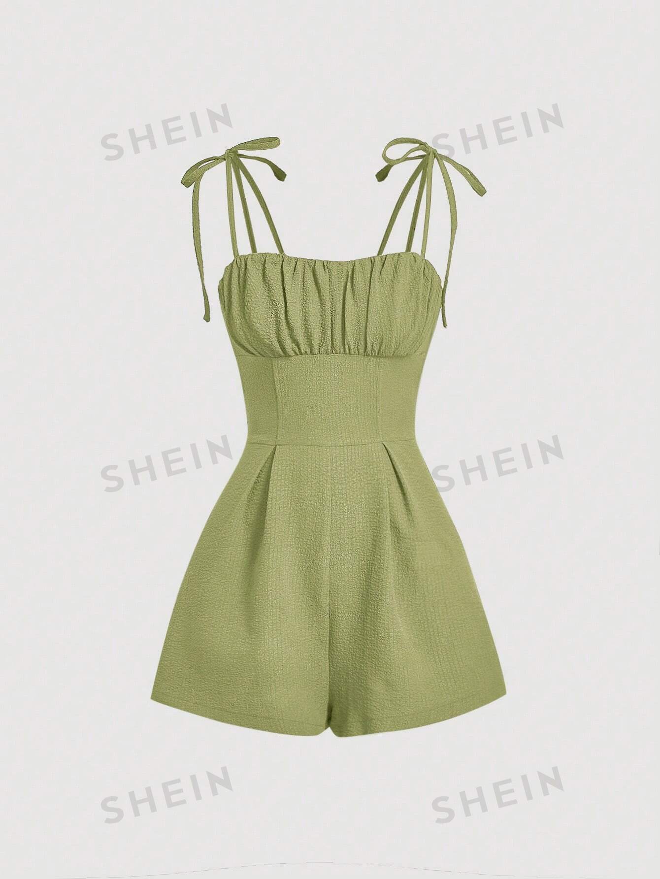 SHEIN MOD женские праздничные шорты-комбинезон на бретельках с цветочным принтом, лаймово-зеленый